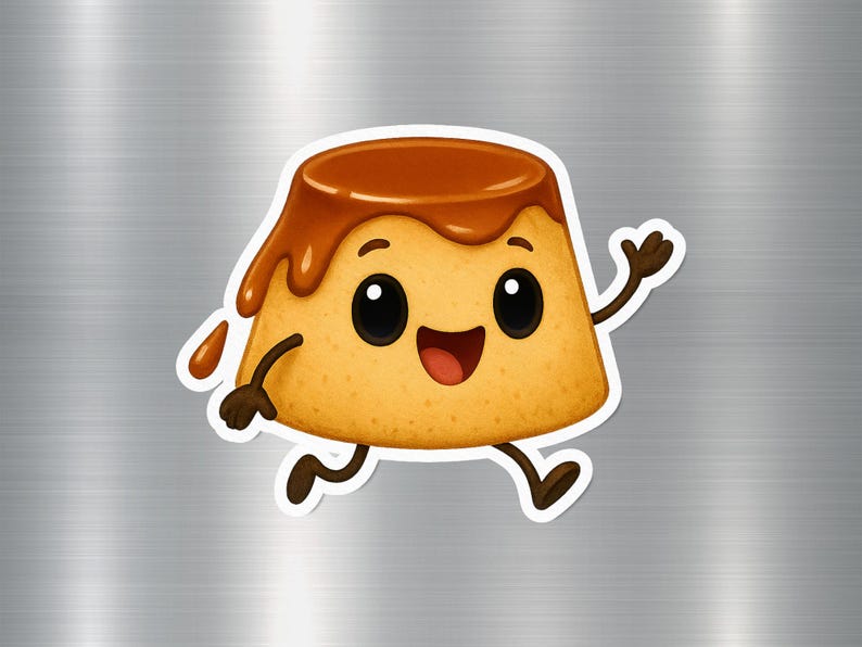 Cute Flan Sticker, Cartoon Dessert Sticker, Kawaii Foodie Sticker ...