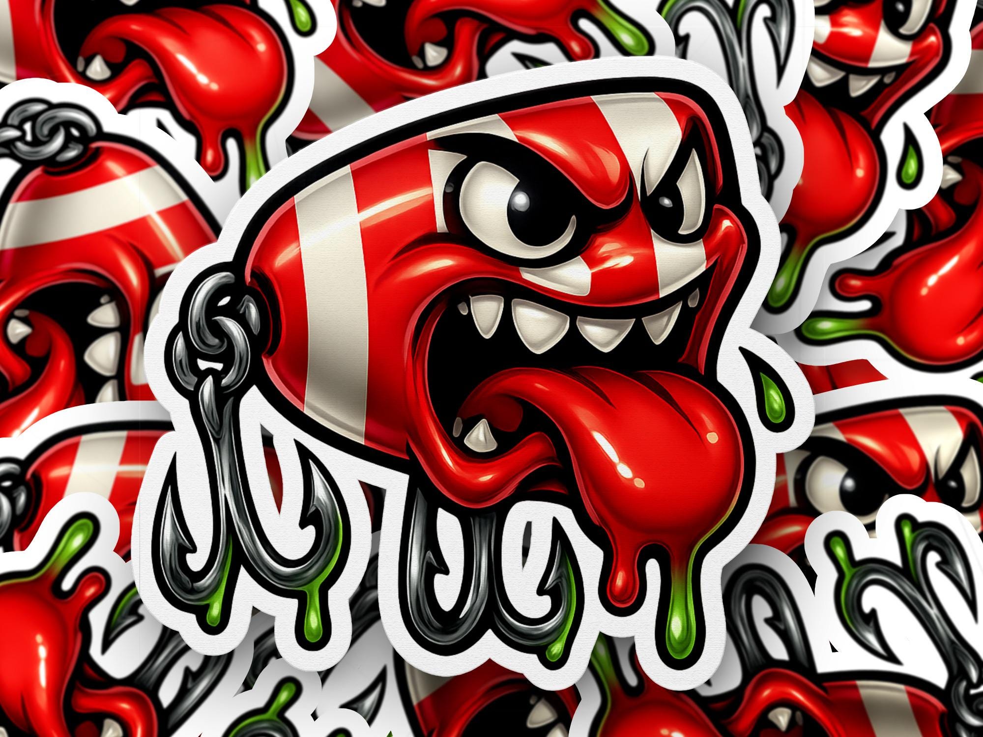 Evil Fishing Lure Sticker, Funny Angler Decal, Cartoon Bait
