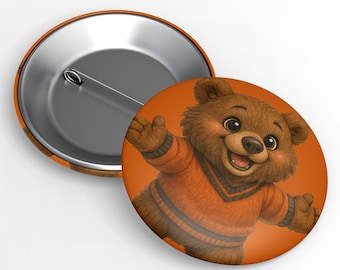 Cute Cartoon Bear Mascot Pin Back Button, Adorable Brown Bear Button, Christmas Gift For Kids, Kawaii Bear Button, Smiling Bear Pin