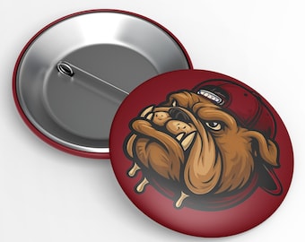 Bulldog Mascot Pin Back Button, Gangster Dog Art Badge, Funny Bulldog Illustration Pin, Bulldog Lover Gift, Cool Dog in Cap Pinback Button