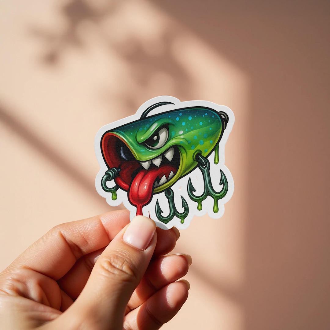 Angry Fishing Lure Sticker, Funny Fish Decal, Goofy Monster Stickers ...