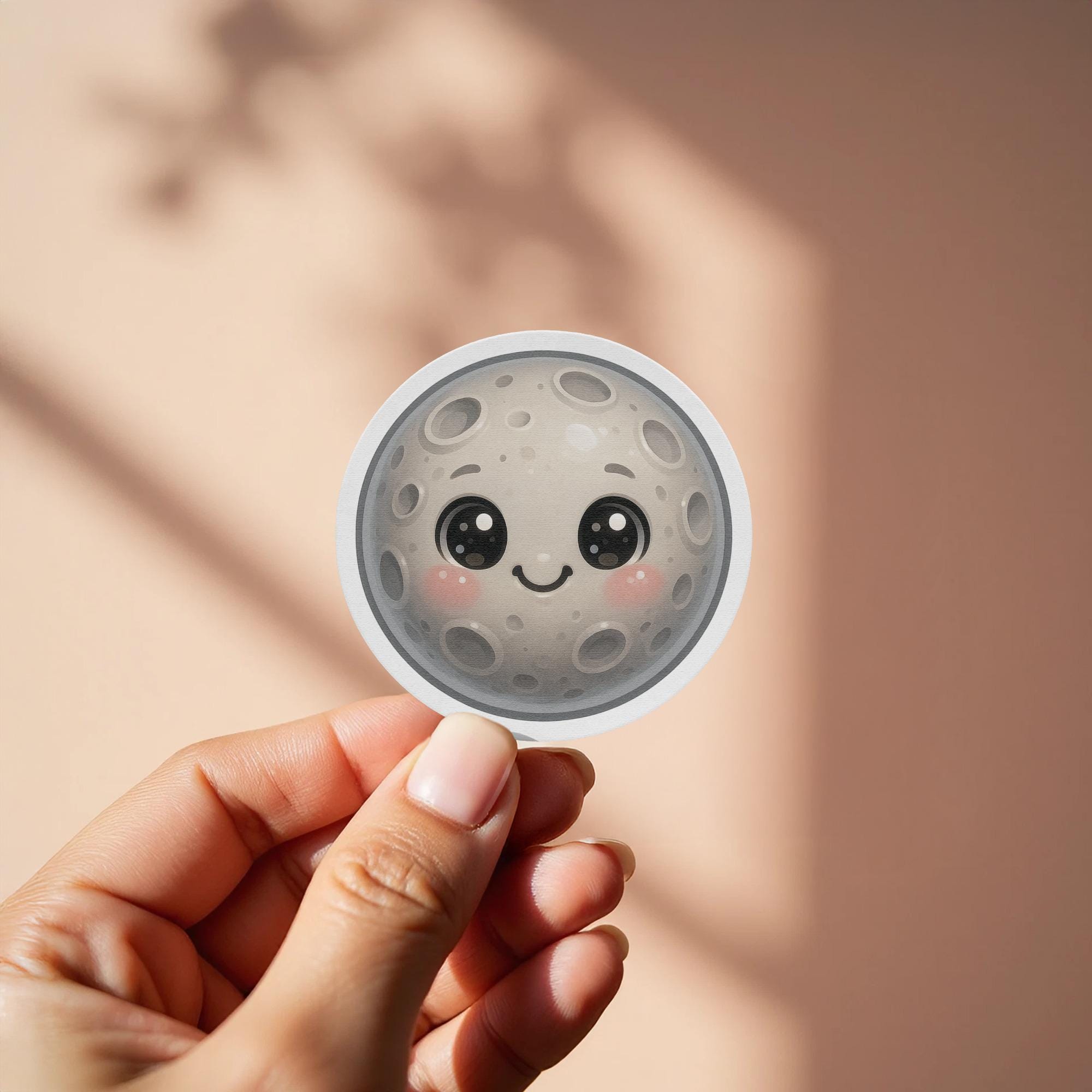 Cute Moon Sticker, Kawaii Lunar Decal, Smiling Celestial Sticker