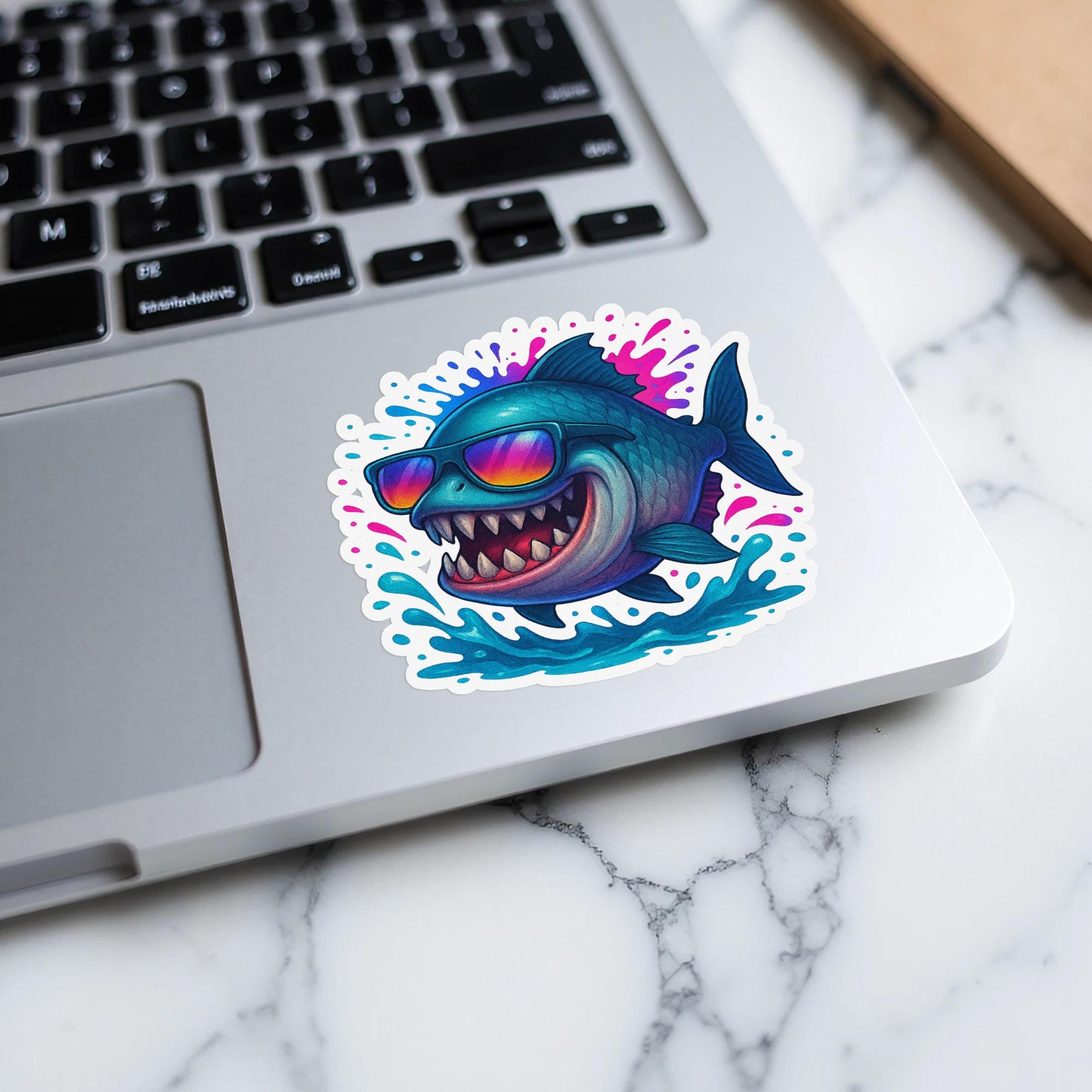 Cool Pirana Sticker, Funny Fish Decal, Cute Smiling Shark With ...