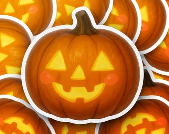 Jack O Lantern Aufkleber, Süßer Kürbis Aufkleber, Halloween Dekoration Aufkleber, Gruselige Jahreszeit, Herbst Dekor Aufkleber, Laptop Aufkleber, Wasserflasche
