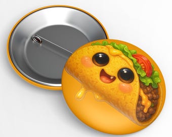 Botón trasero de pin de taco kawaii, botón de comida linda, pin de taco divertido, regalo para amantes de la comida, pin de comida callejera kawaii, pin de taco de dibujos animados, regalo para amantes de los tacos