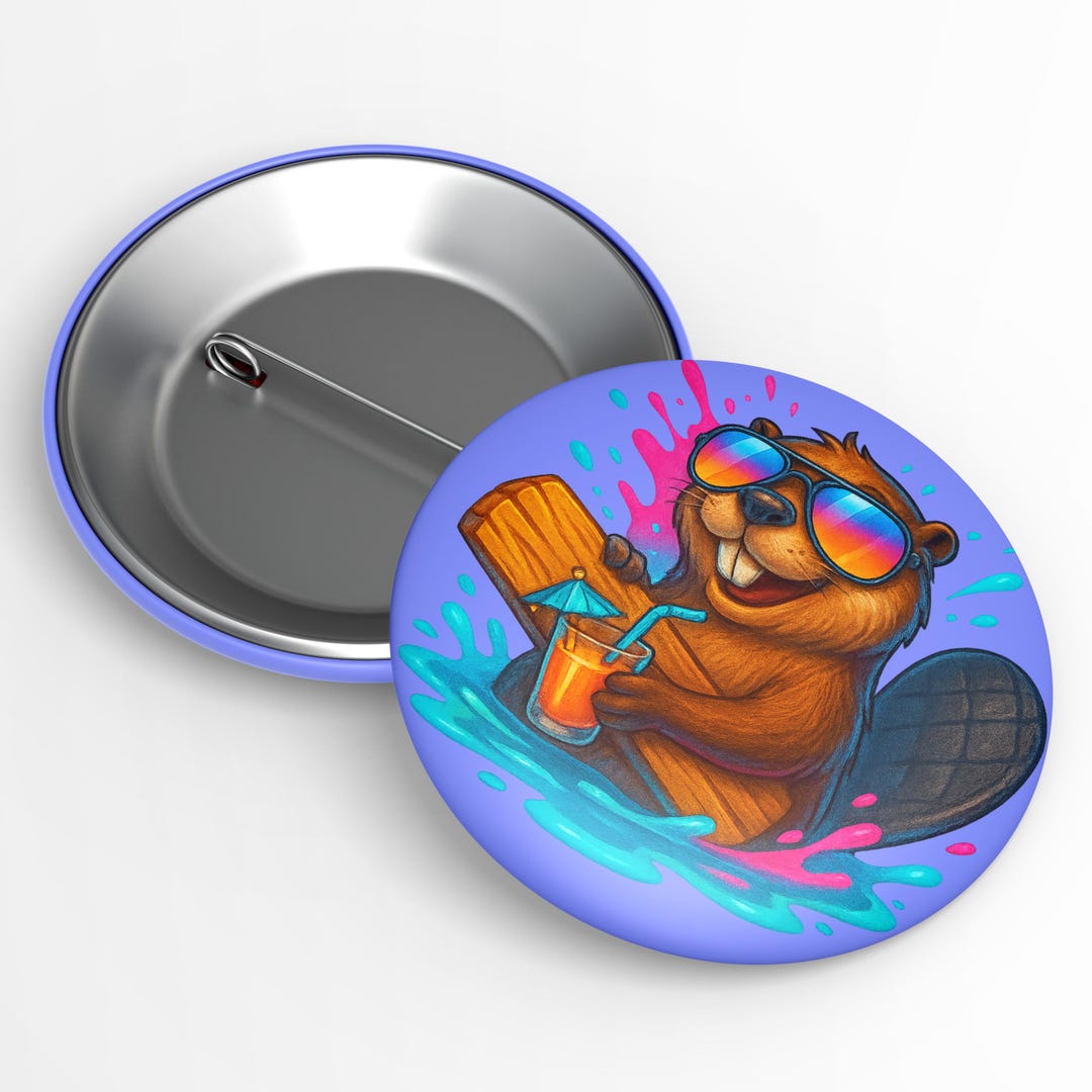 Cool Beaver Pin Back Button, Cartoon Animal Button, Funny Beaver Gift ...