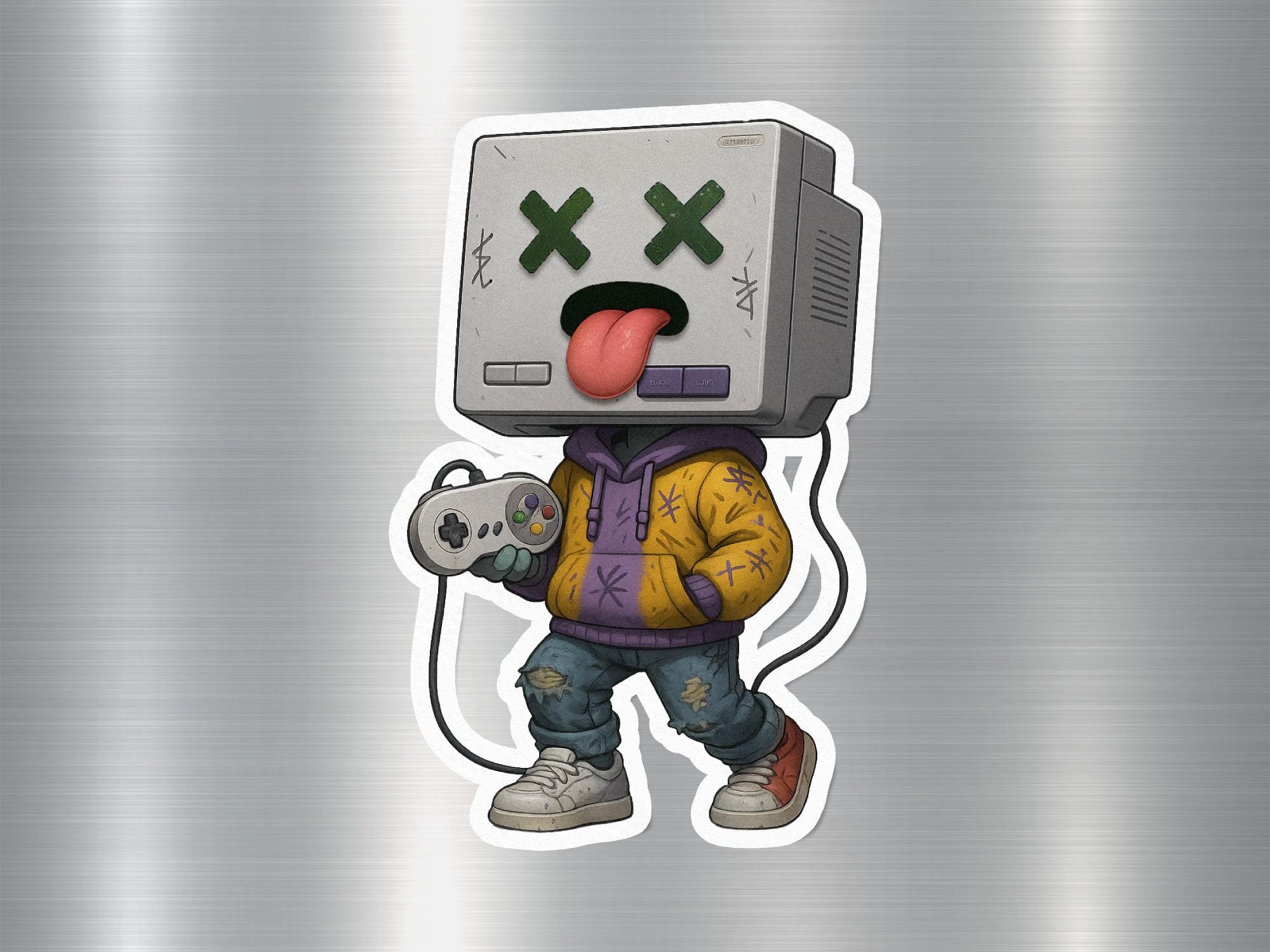 Retro Gamer Head Sticker, Funny Computer Head Sticker, Retro Video Game ...