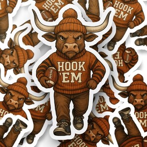 Hook 'Em Football Mascot Stickers, Sports Team Fan Decals, College Football Graphics, Water-Resistant Vinyl, Bulk Pack Options
