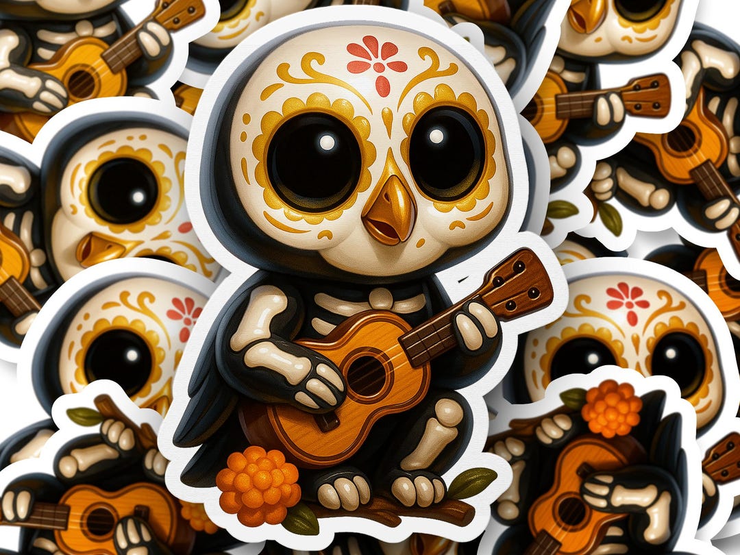 Day of the Dead Owl Sticker, Cute Sugar Skull Owl Stickers, Colorful ...
