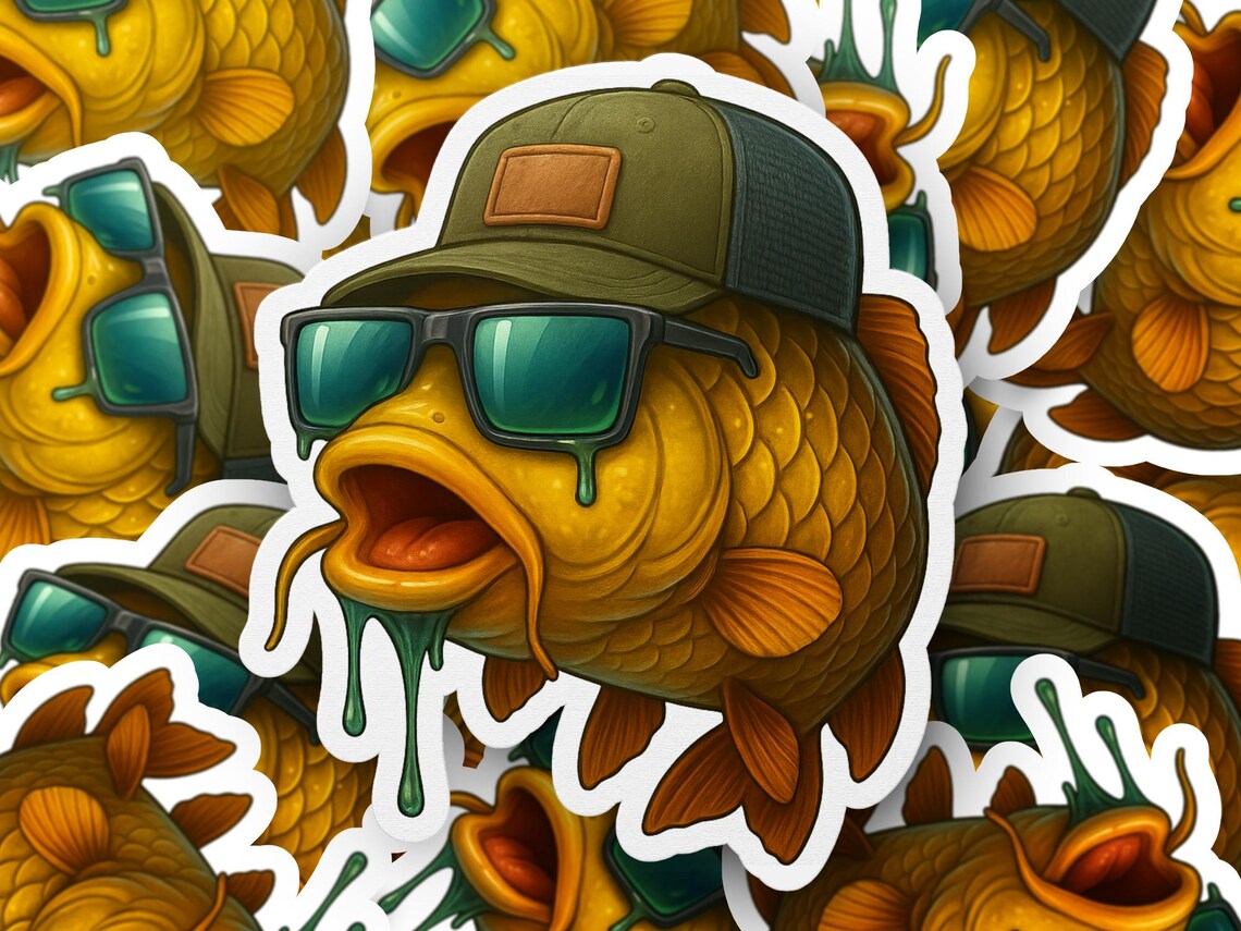Cool Carp Sticker, Funny Fish Decal, Bass Fishing Gift, Hipster Angler ...