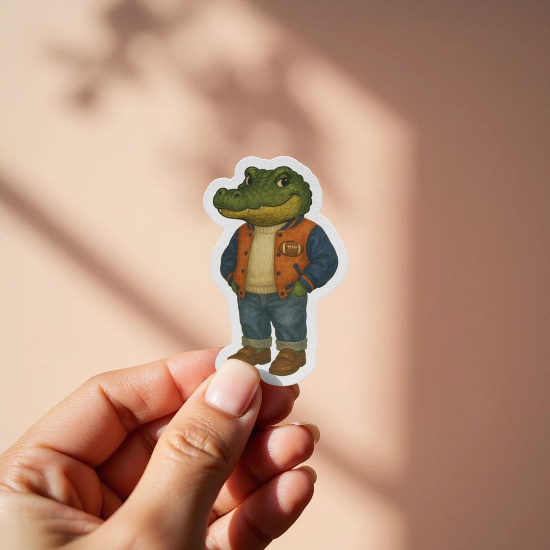 Gator Mascot in Varsity Jacket Decal, Preppy Alligator Mascot Sticker ...