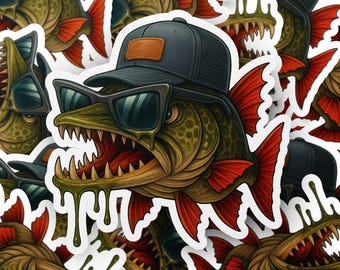 Cool Muskie Sticker, Fishing Decal, Funny Fish Art, Bass Fisherman Gift, Angler Stickers, Northern Pike, Lake Decor, Tackle Box Decal Gift