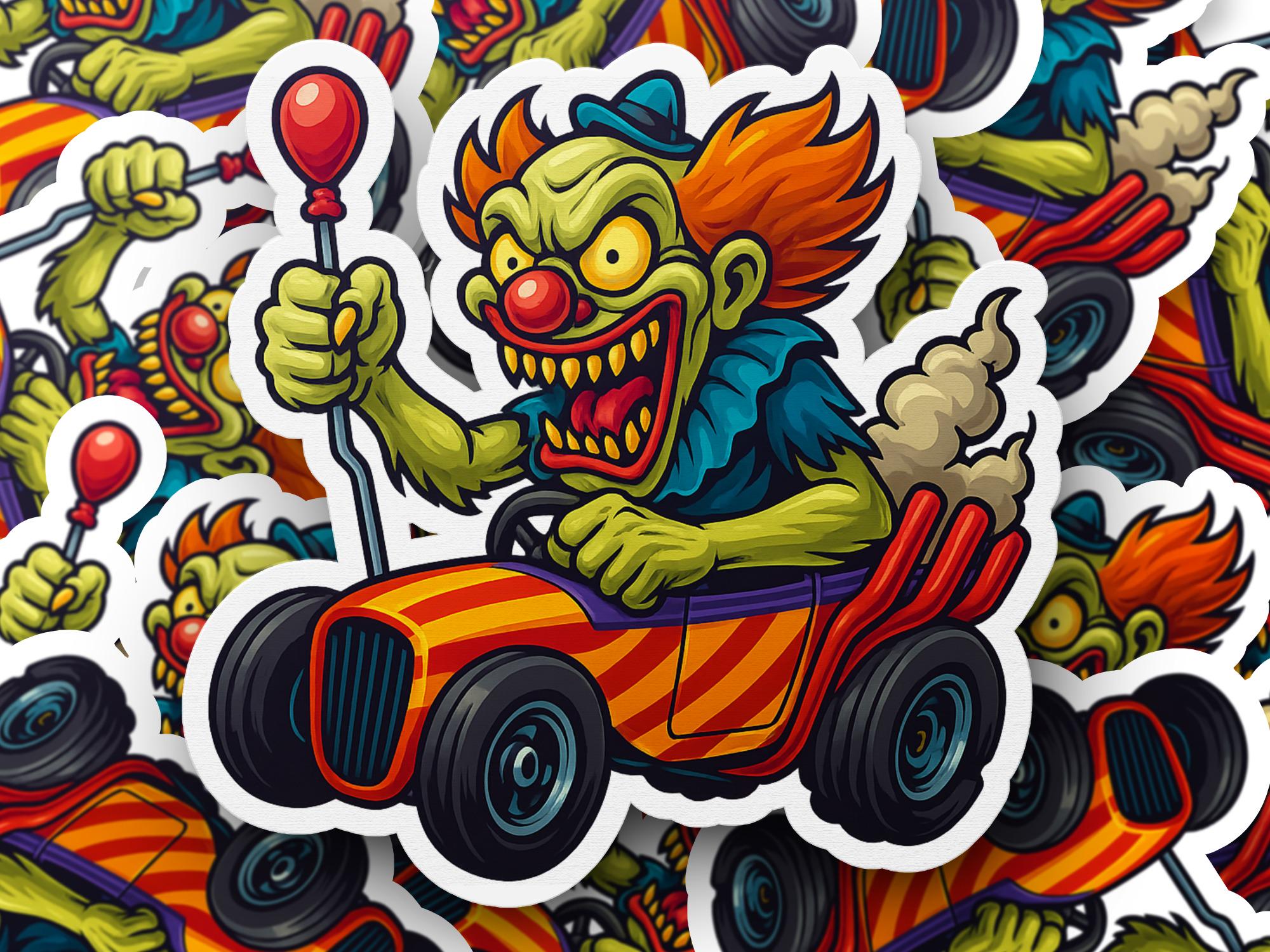 Wacky Racer Killer Clown Sticker, Clown Derby Car, Villain Box Car ...