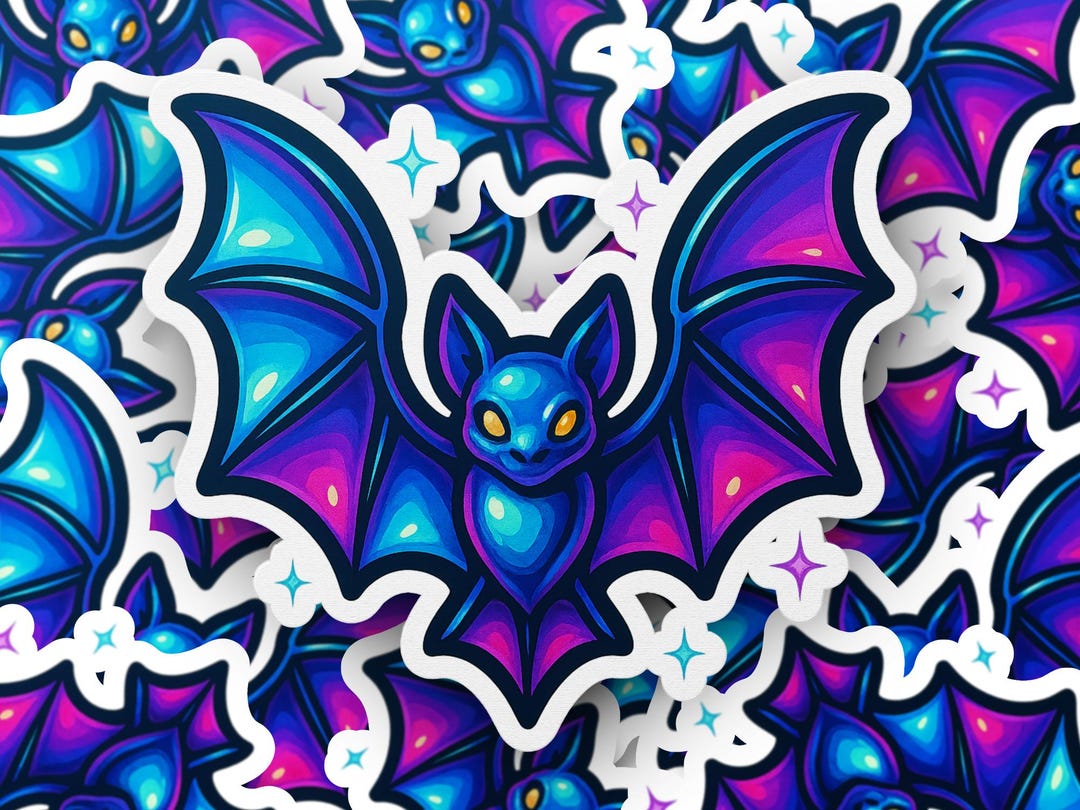 Cute Bat Sticker, Iridescent Laptop Stickers, Vibrant Color Neon ...