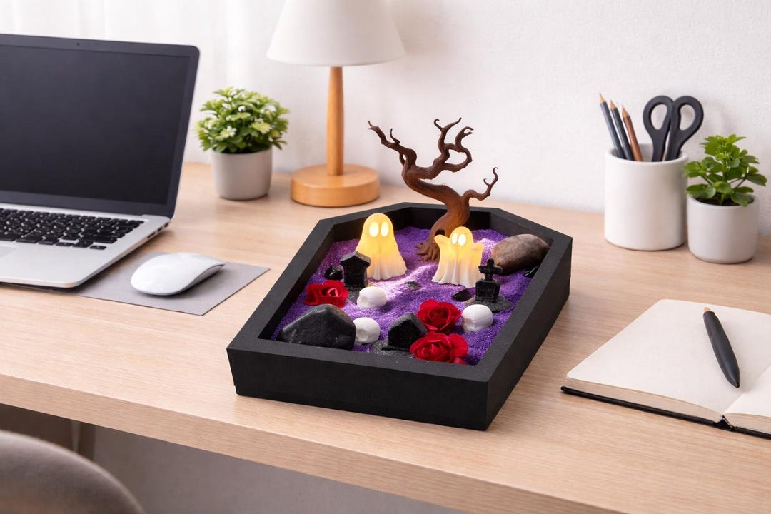Mini Desk Ghost Gothic Ghost Desk Zen Garden, Mini Coffin Desk Decor, Sensory Calming ...