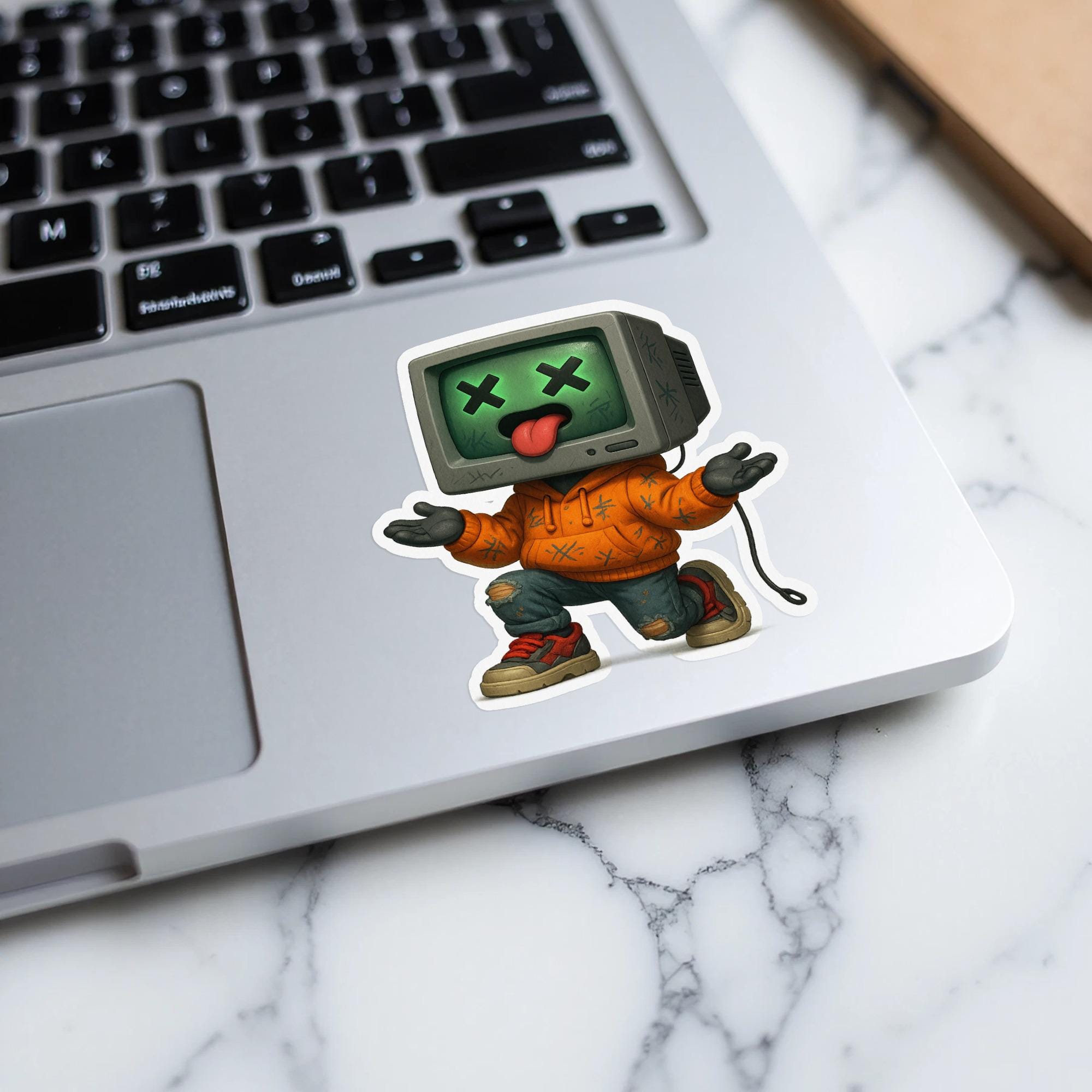 Retro TV Head Sticker, Cartoon Computer Monitor Sticker, Funny Dead ...