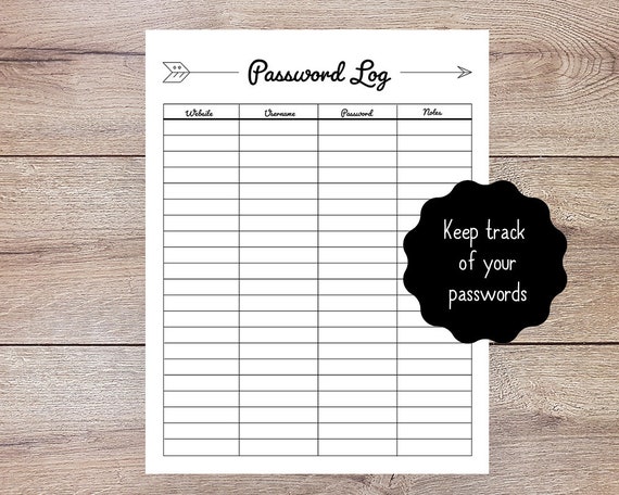 Password Log for Bullet Journal &amp; Planner // Password Tracker | Etsy