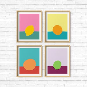 Set van 4 abstracte citrus vruchten, citroen, limoen, grapefruit en Organge, printable art digitale download