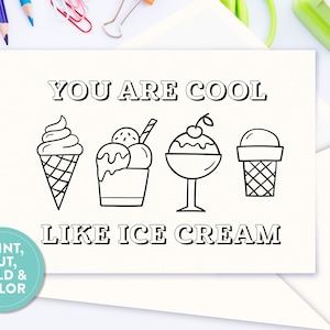 Je bent cool ijs kleurkaart thuis afdrukken voor kinderen, volwassenen | 5 "x 7" | Typografisch ontwerp | Bevat een sjabloon voor een A7-envelop