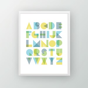 Geometric Alphabet, Nursery Printable, Blue Alphabet Print, Playroom Decor, Alphabet Art, Nursery Wall Art, Boy Room Art, Modern Alphabet