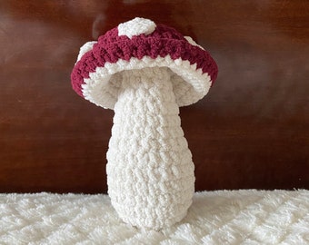 Handmade Crochet Mushroom Plushie-Toadstool Red with Spots 7" tall