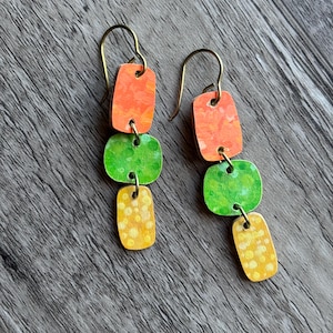 Hand-Painted Wooden Earrings: Geometric Niobium Dangles