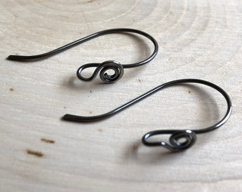 Small Front Face Spiral Oxidized Sterling Silver Ear Wires for Jewelry Making French Hook Ear Wires Earrings Interchangeable Earrings