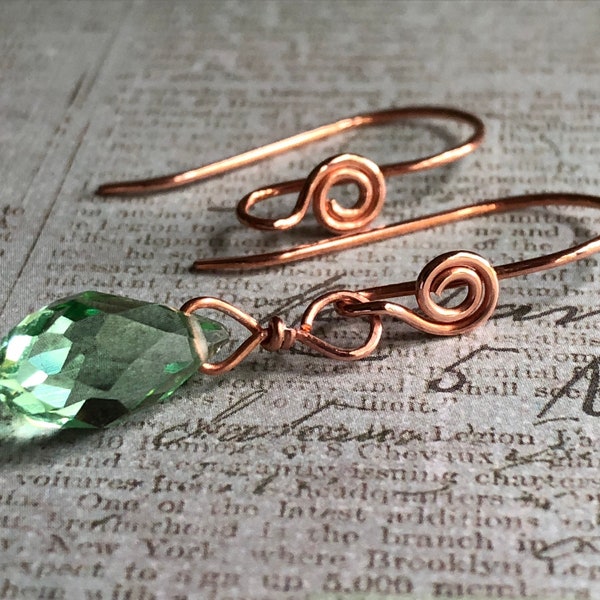 Small Front Face Spiral Copper Ear Wires - French Hook Petite Swirl Ear wires ,Interchangeable Earrings ,Artisan Ear Wires ,Ear Wires, Hooks