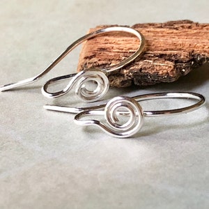 Small Front Face Spiral Sterling Silver Ear Wires, French Hook Petite Swirl Ear Wires ,Interchangeable Earrings ,Artisan Ear Wires,