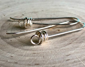 Long Tumbleweed French Ear Wires, Knotted Ear Wires, Fancy Ear Wires, Loop Ear Wires, Sterling Silver Handmade Earring Findings, Ear Wires