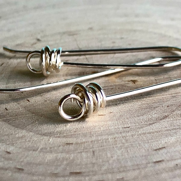 Long Sterling Silver Minimalist Ear Wires: Handmade French Hook Findings