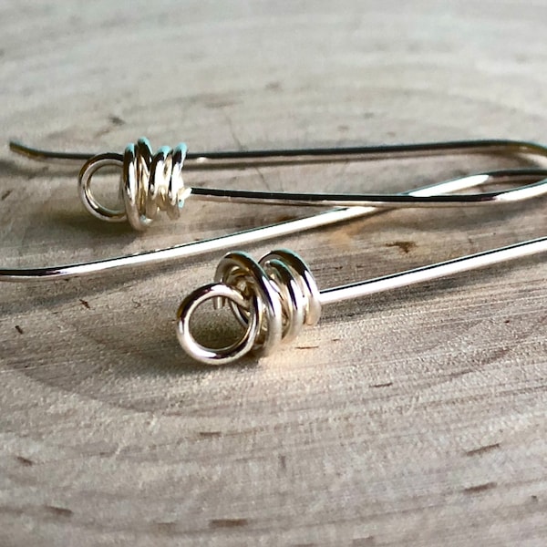 Long Tumbleweed French Ear Wires, Knotted Ear Wires, Fancy Ear Wires, Loop Ear Wires, Sterling Silver Handmade Earring Findings, Ear Wires