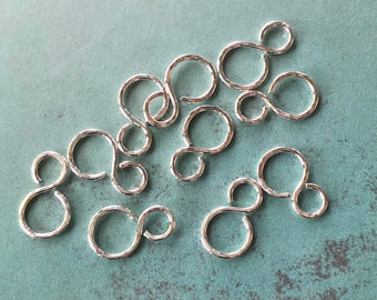 10 Small Silver Connectors, Hand formed Silver Connectors, Handmade Findings, Sterling Silver Findings, Links, Silver Links, Metal Findings