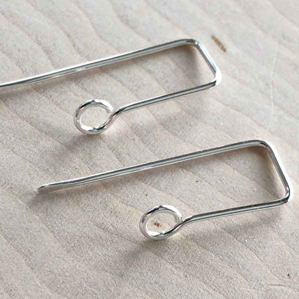 Rectangular Ear Wires with TINY (3mm) Front Loop, Sterling Silver Ear Wires, Sterling Silver Findings, Handmade Ear Wires, Silver Hooks