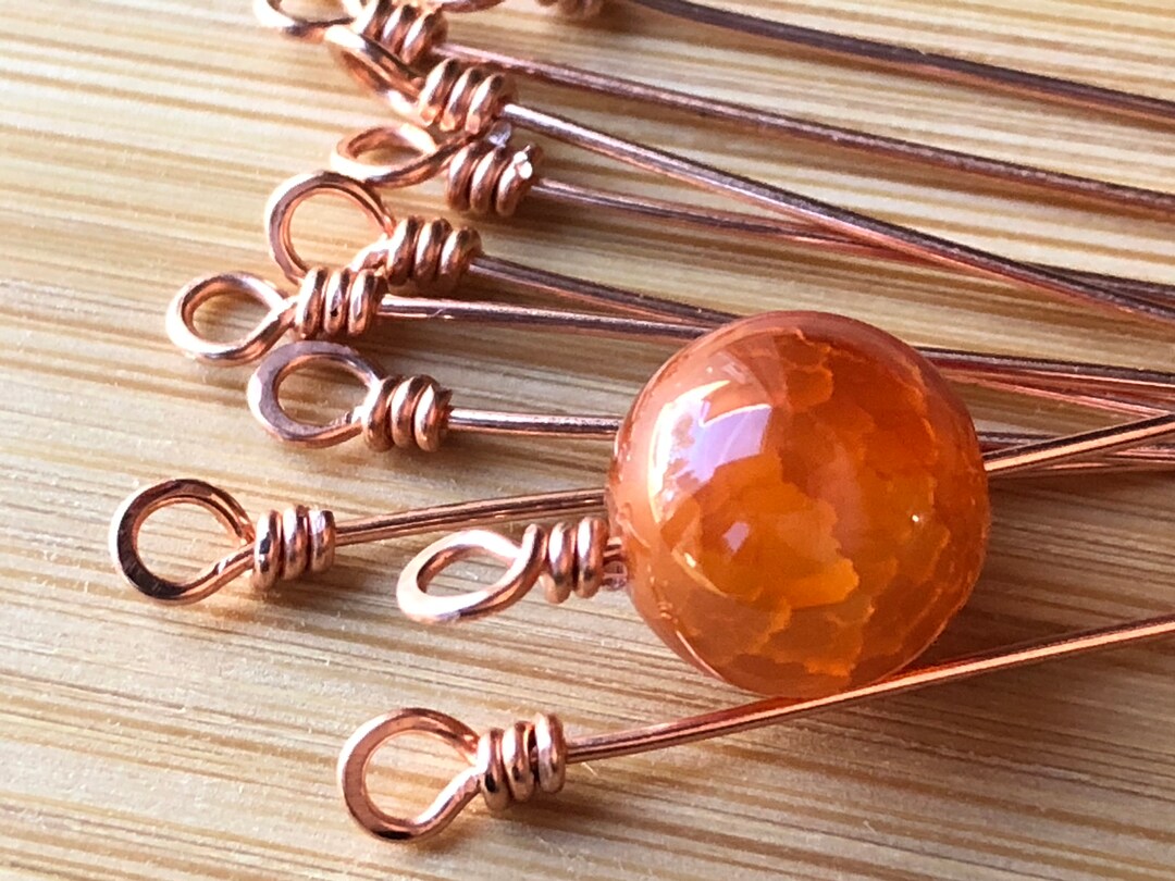 10 Copper Headpins Wire Wrapped Loop End Head Pins Handcrafted Head