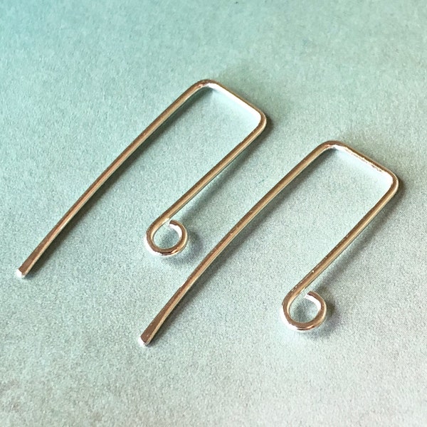 Small Rectangular Ear Wires with Side Loop, Sterling Silver Ear Wires, Sterling Silver Findings, Handmade Ear Wires, Silver Hooks, Ear Hooks