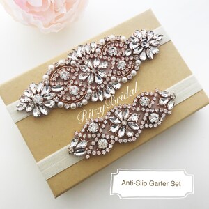 wedding garter, bridal garter, keepsake garter, toss garter, ivory garter, rose gold garter, garter belt, rhinestone garter, crystal garter