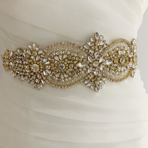 wedding belts and sashes, wedding dress sash, crystal belt, rhinestone belt, wedding belt gold image 3