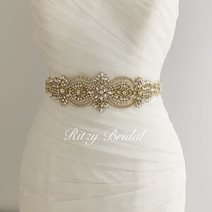 wedding belts and sashes, wedding dress sash, crystal belt, rhinestone belt, wedding belt gold image 4
