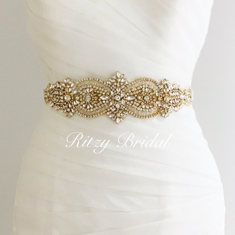 wedding belts and sashes, wedding dress sash, crystal belt, rhinestone belt, wedding belt gold image 1