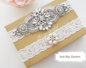 Wedding Garter, Bridal Garter, Wedding Garter in Silver, Rhinestone garters, Wedding Garter Belt, Garters for wedding, crystal pearl garter