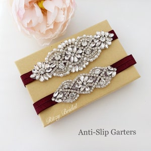 Burgundy- wedding garter, bridal garter, garters for wedding, wedding garter belt, garters for bride, rhinestone garter