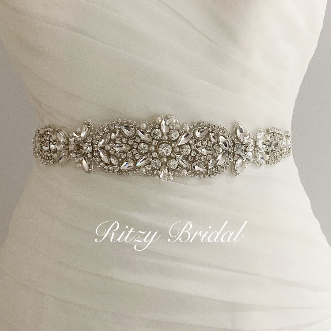Vintage Design Rhinestone Wedding Dress Belt Clear Crystal Bridal Sashes  Belts