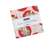 Deer Christmas Layer Cake Designed By Urban Chiks For Moda - Retro Christmas Fabric - PreCut 10 x10 Fabric Squares