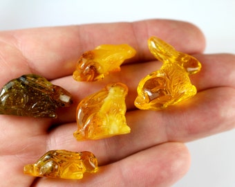 RABBITs Amulet Handmade Miniature Carved Mixed Figurine Genuine Baltic Amber LOT 005