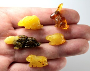 RABBITs Amulet Handmade Miniature Carved Mixed Figurine Genuine Baltic Amber LOT 008