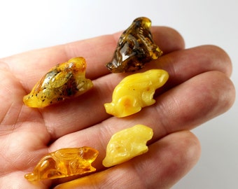RABBITs Amulet Handmade Miniature Carved Mixed Figurine Genuine Baltic AmberLOT 011