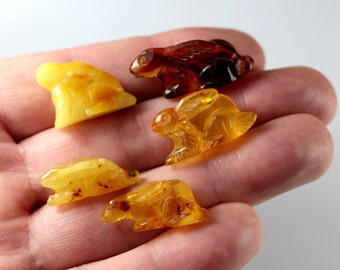 RABBITs Amulet Handmade Miniature Carved Mixed Figurine Genuine Baltic Amber LOT 009