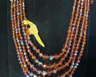 ¡¡¡Gargantilla vintage de 3 hilos con piedra naranja oscura!!! ¡¡¡POR FAVOR LEA las medidas!!!