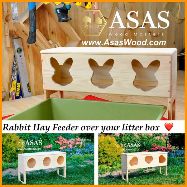 Rabbit hay feeder-Large 20.5'' length, to slide over your litter pan  / AsasWood